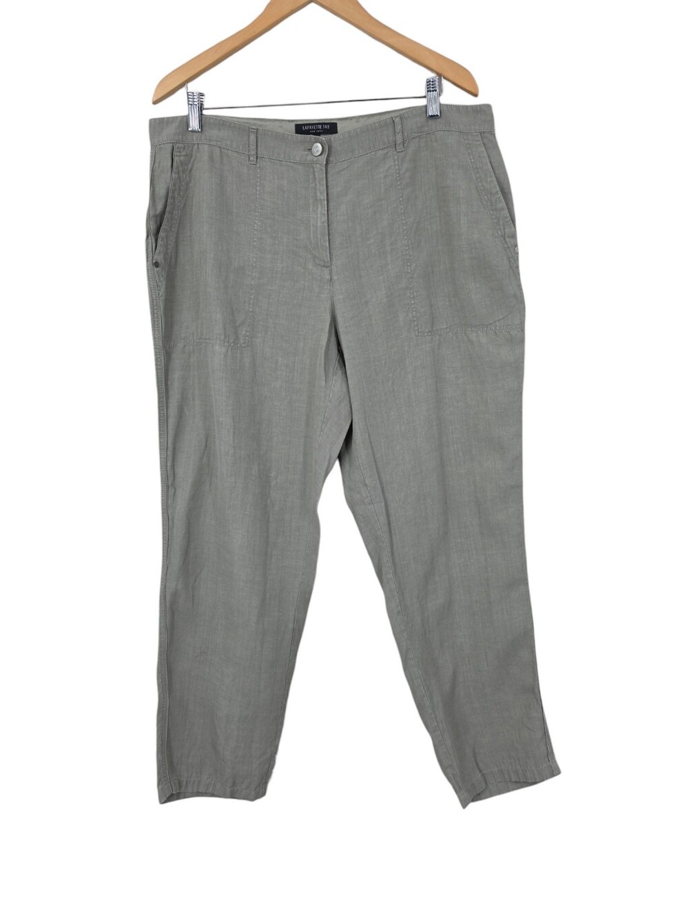 Lafyette 148 Linen Olive Gren Pants with Satin Trim